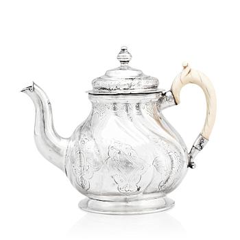 173. A Swedish Rococo silver tea-pot, mark of Petter Lund, Stockholm 1746.