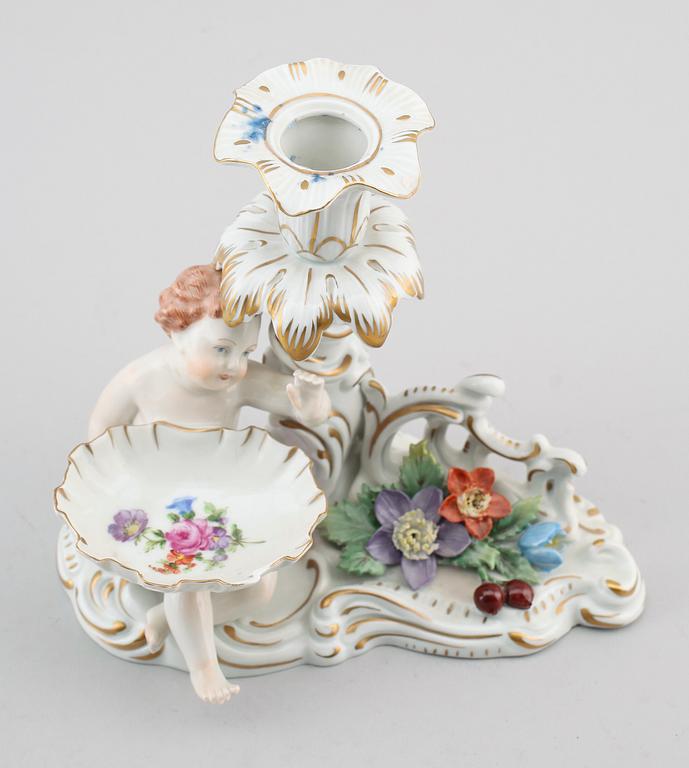 LJUSSTAKE, porslin, Dresden, 1900-talets mitt.