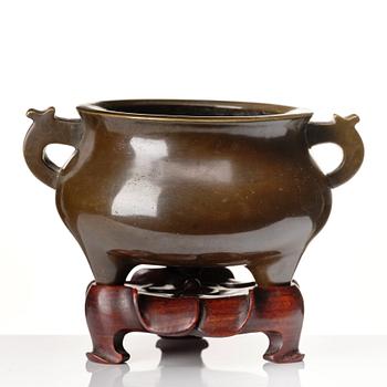 A copper alloy censer, Qing dynasty, 19th Century.