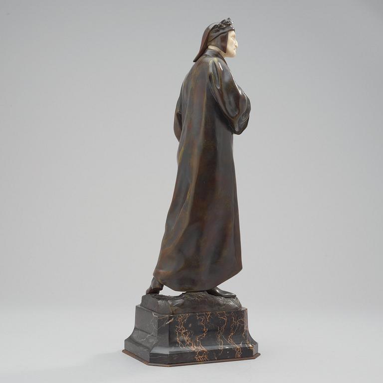 An Eduardo Rossi patinated bronze figure of Dante, mounted on a marble base, Paris.