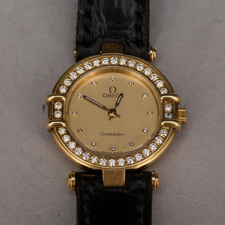 OMEGA, Constellation, quartz, guld/stål med åttkantslipade diamanter, ca 1990-tal.