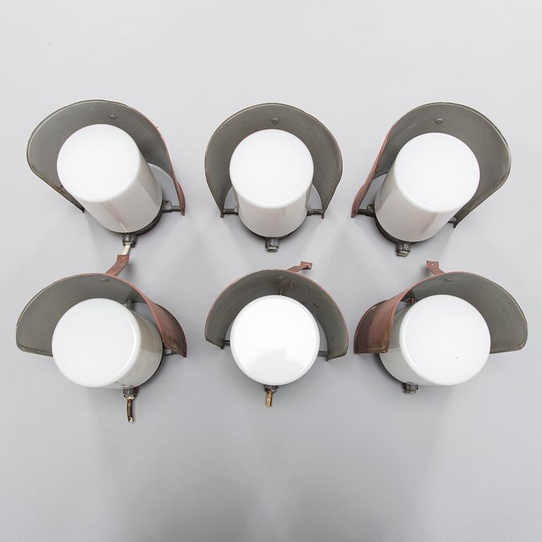 Paavo Tynell, Six mid-20th-century wall lights / outdoor use '7307' for Idman.