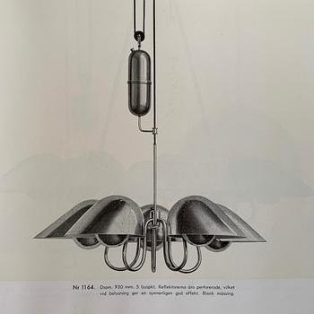 Carl-Axel Acking, a rare ceiling lamp model "1164", Bröderna Malmströms Metallvarufabrik, Malmö, 1940-50s.