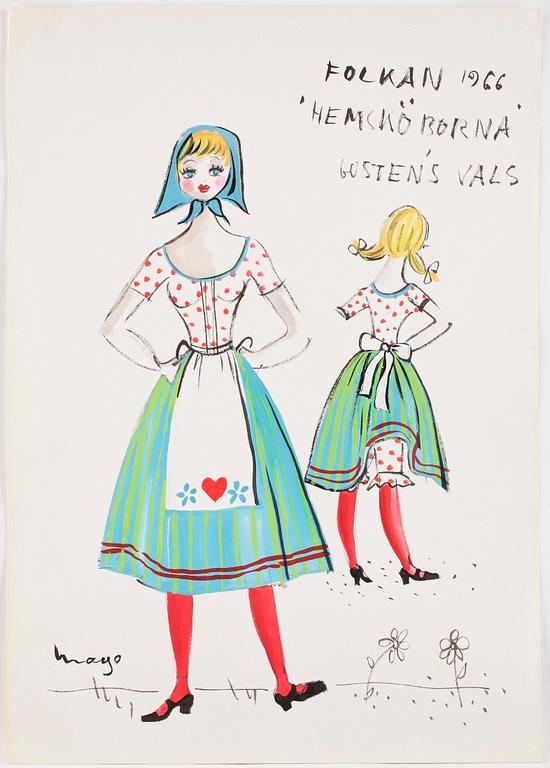 MAX GOLDSTEIN, dräktskisser, teckningar, blyertsskisser, tygprover, ca 30 st, vissa daterade o signerade.