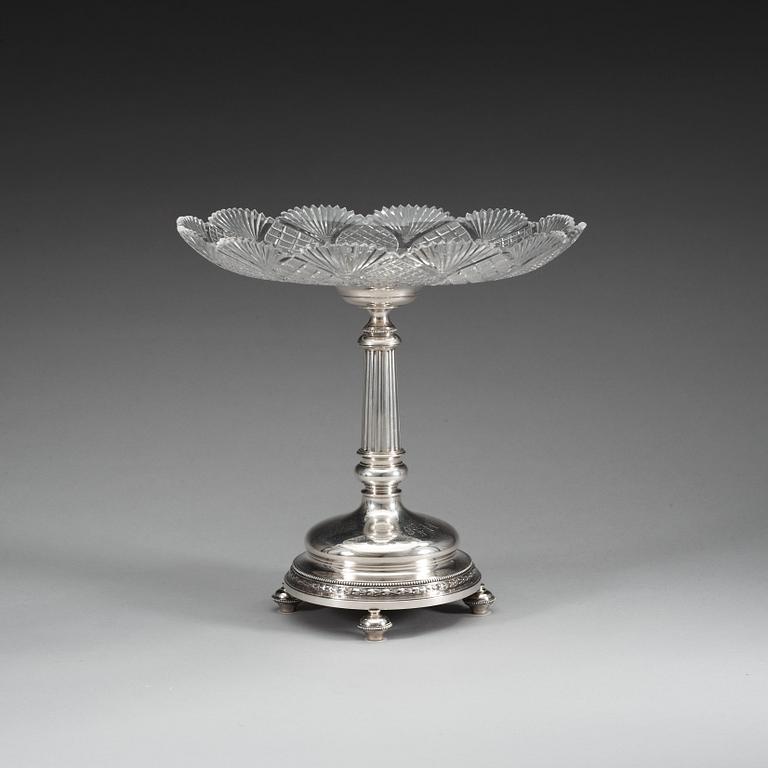 A Russian 20th century silver and glass bowl, unidentified makers mark, St. Petersburg 1908-1917.