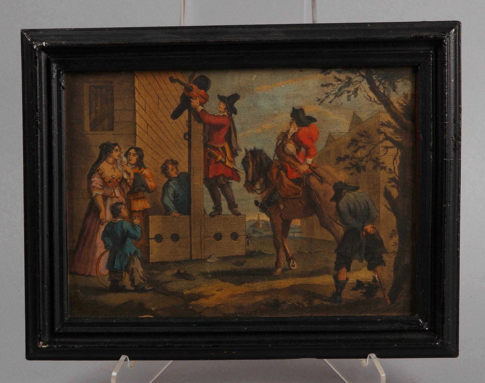 WILLIAM HOGARTH, efter, gravyrer, 9 st, handkolorerade, England 1700/1800.