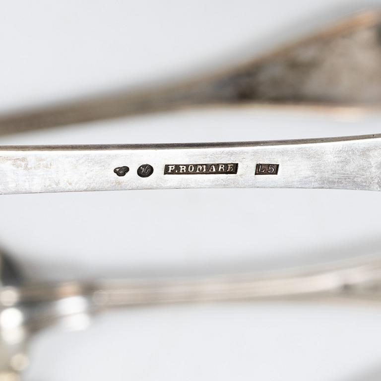 Bestickdelar, silver, 9 st mestadels matskedar, bl a G Lindegren, Helsingborg, 1927.