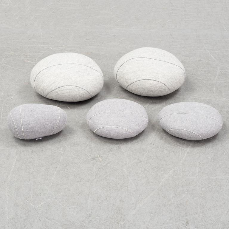 9 pebbles cushions, 'Linvingstones', Smarin, and three stools, 'Wire Log', Pols Potten.