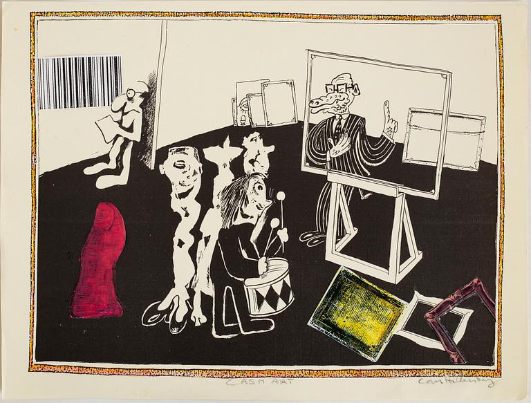 Lars Hillersberg, handkolerad litografier/collage, 4 st, signerade.