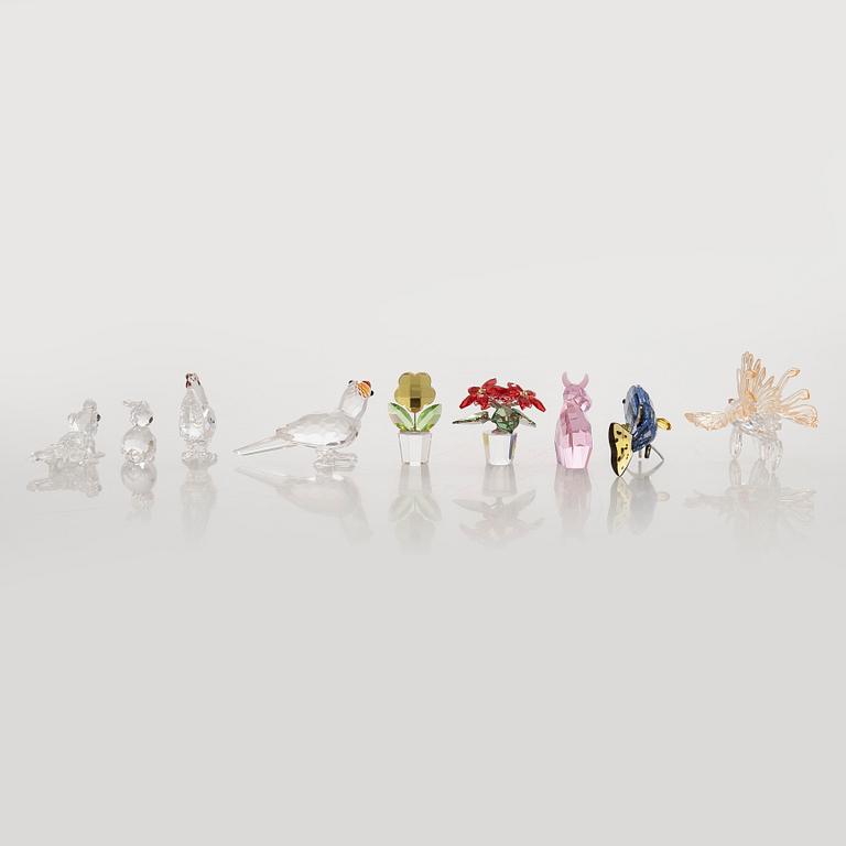 Swarovski, a set of 9 crystal figurines, late 20th century.