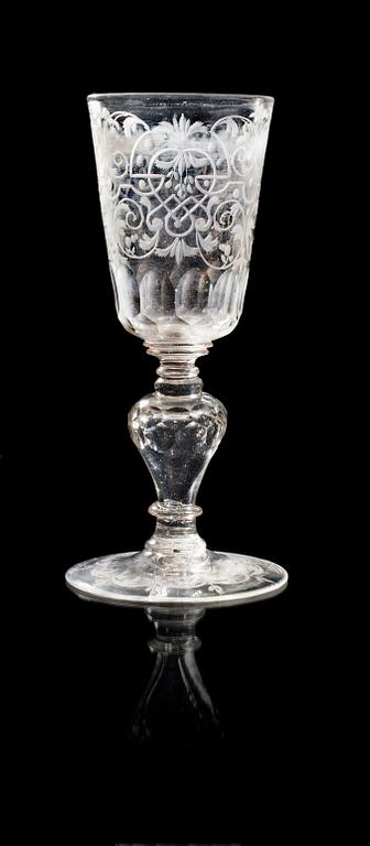 An engraved Bohemian Rococo goblet, mid 18th Century.