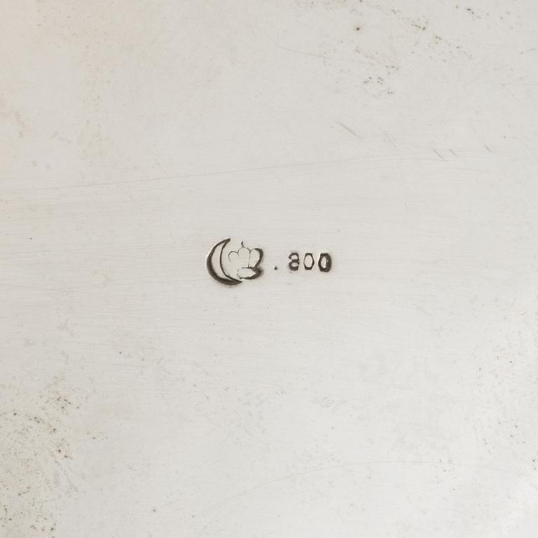 A German silver 800 Rococo style box with cover, circa 1900.