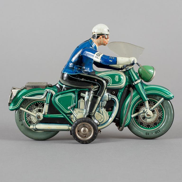 LEKSAKSMOTORCYKEL, litograferad plåt, Dunlop, Tyskland, 1900-talets mitt.