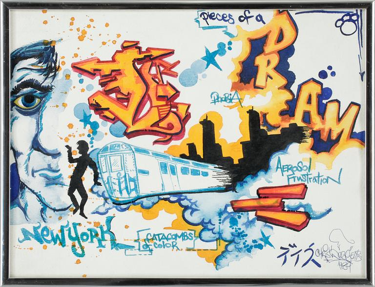 CHRIS "DAZE" ELLIS, akvarell, sign o dat -84.