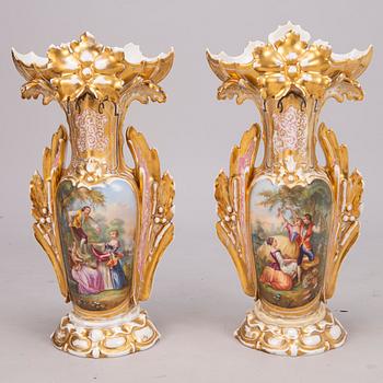 A pair of mid 19th Century Christian Fischer porcelain floor vases, marked 'CF', Pirkenhammer, Bohemia.