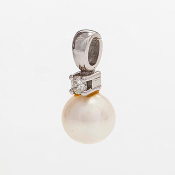 Örhängen och hänge, 14K vit/gultguld, odlade pärlor och diamant ca 0.07 ct enligt gravyr.