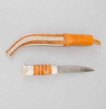 A Sami knife and bottle, Knut Dahlgren, Arvidsjaur, signed KD, second half of the 20th Century.