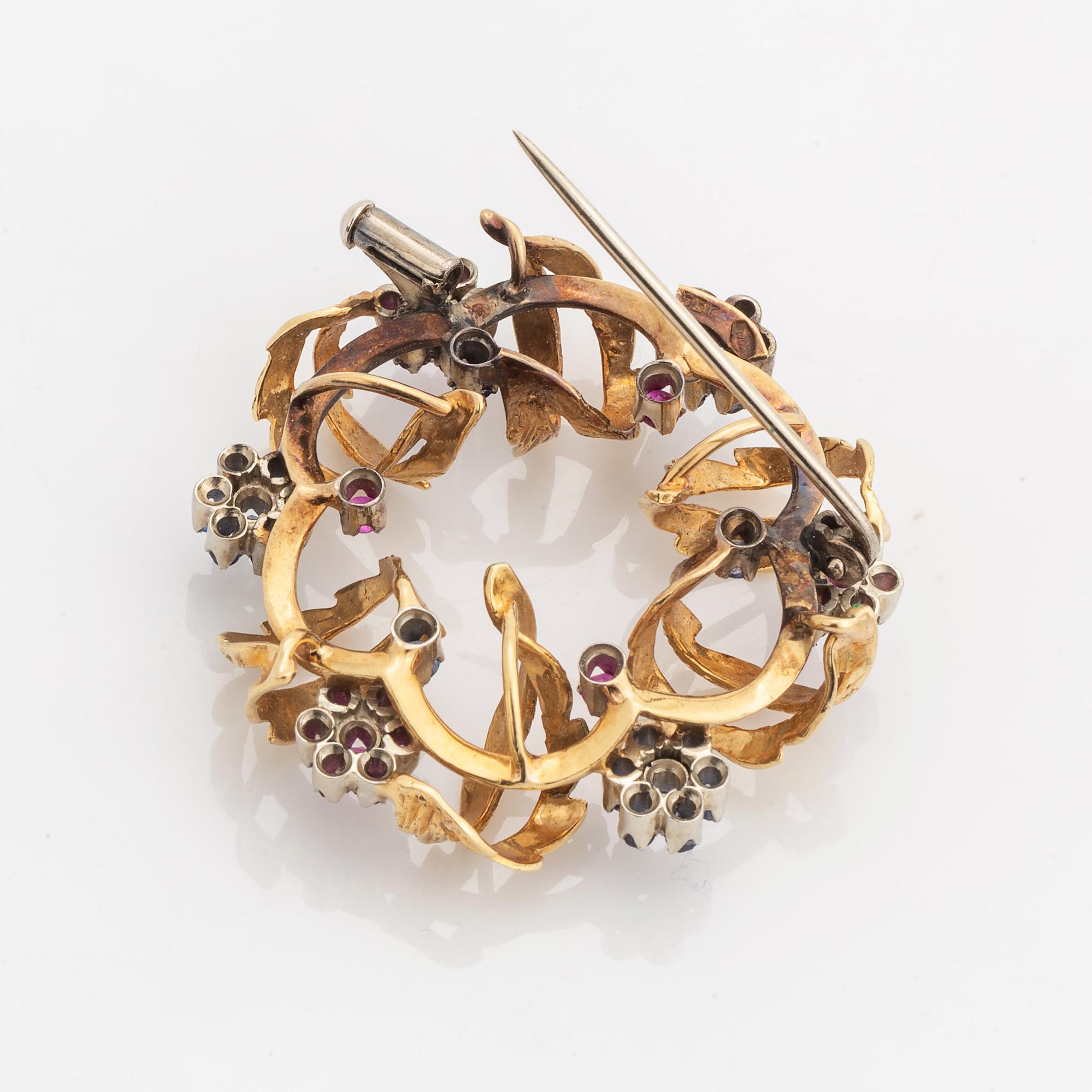 Sapphire and ruby brooch.