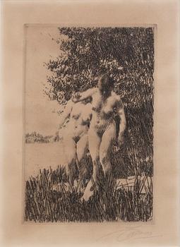 Anders Zorn, etsning, 1917, signerad.