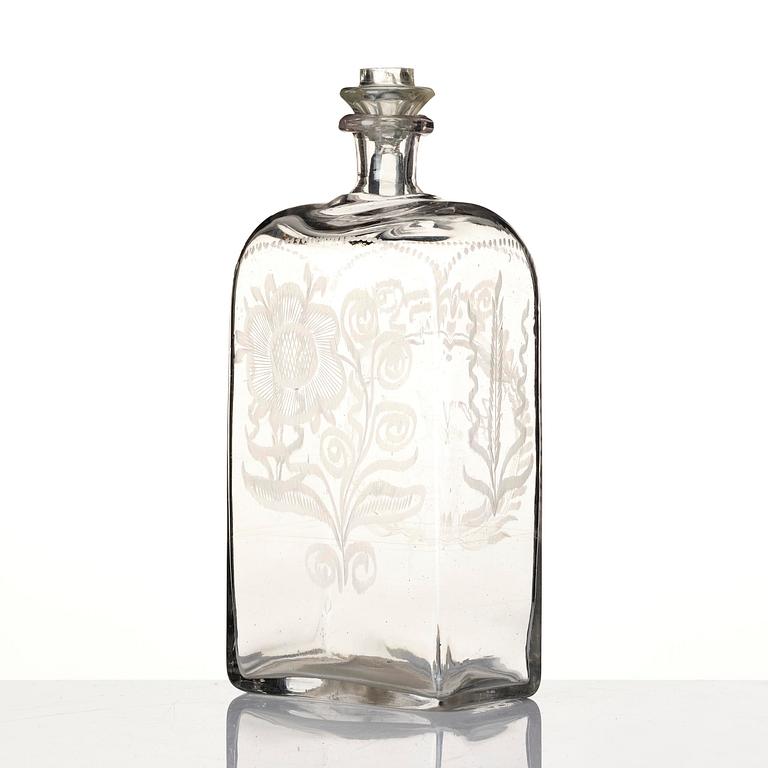 A large Swedish glass bottle, dated Broby, 1856.