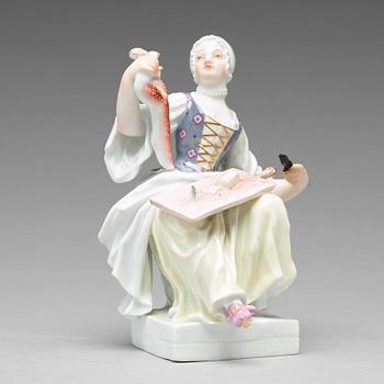 269. FIGURIN, porslin. "Tillredning av hare". Meissen, 1800-talets andra hälft.