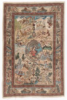 Rug, Tabriz, figural, signed Tabatabai, approx. 210 x 138 cm.