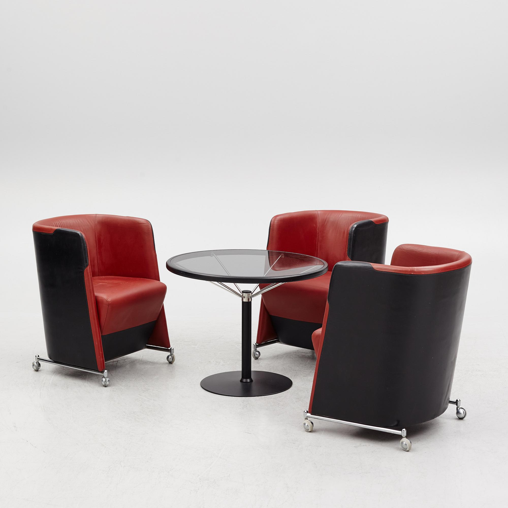 Börge Lindau & Bo Lindecrantz, a set of three armchairs and a table, including "Solo M", Lammhults, late 20th Century.
