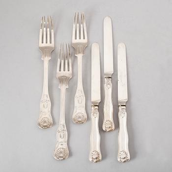 BESTICK, 21 delar, silver, modell Kings pattern, engelsk snäckmodell, GW Richter, bla 1849. Total vikt ca 1226 g.