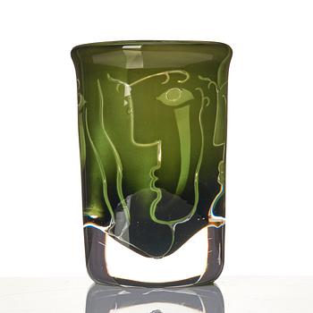 Ingeborg Lundin, vas, glas, ariel, "Ansikten", Orrefors, 1975.