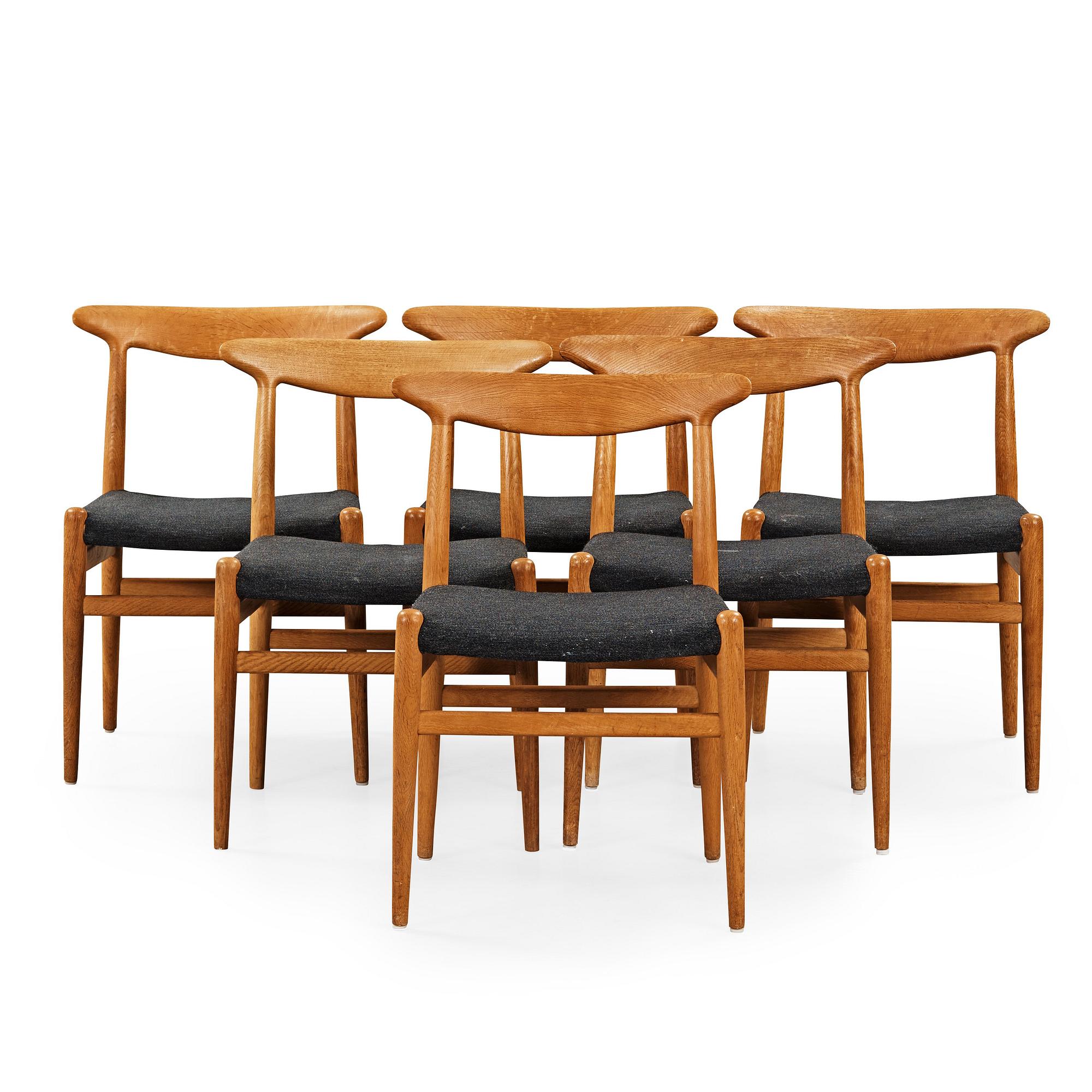 Hans J. Wegner, stolar, 6 st, C M Madsens Fabriker, Danmark 1950-60-tal.