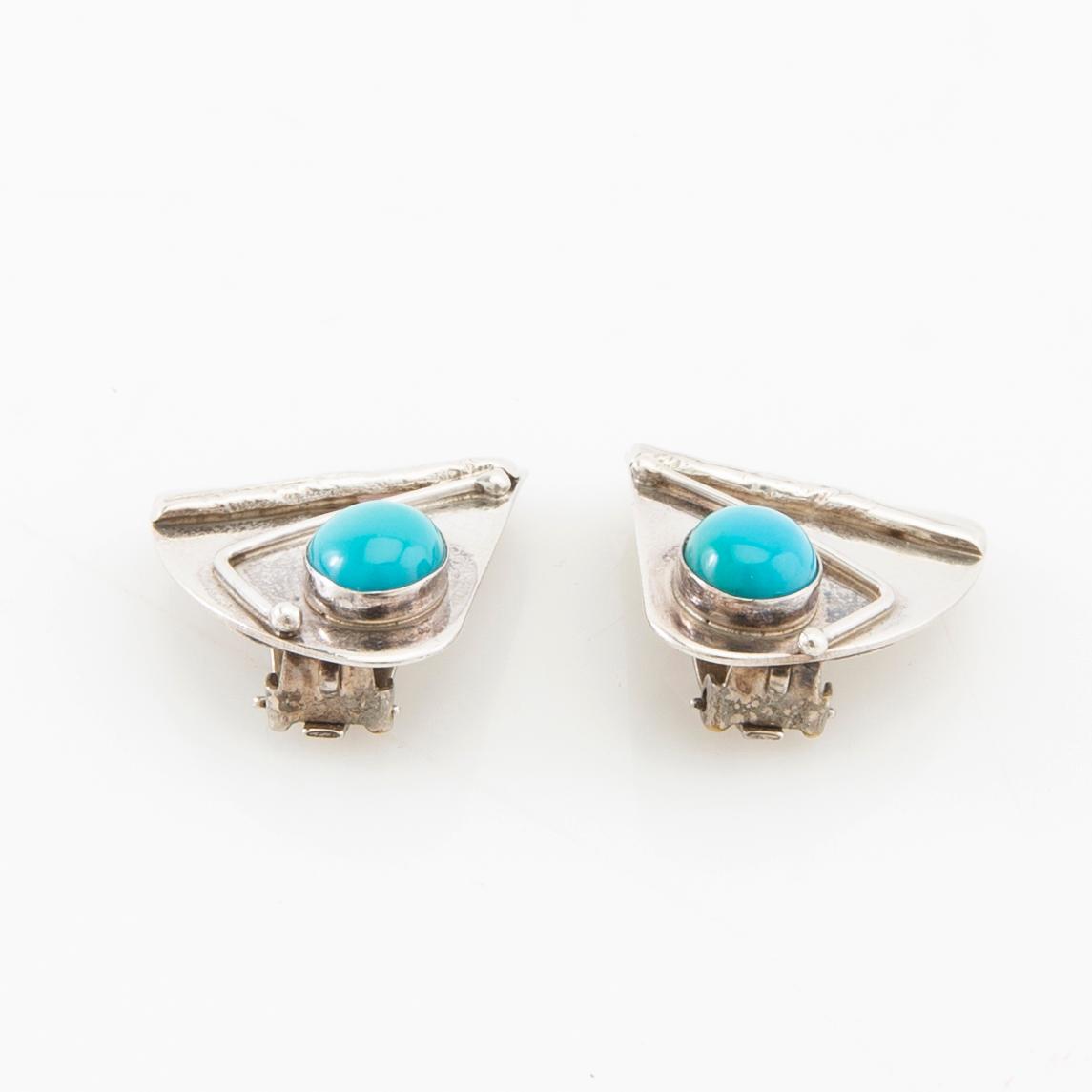 Necklace, ring and earrings of silver with turquoises, Avi Soffer Israel.