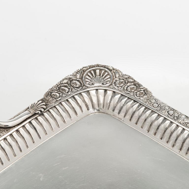A silver tray, maker's mark of Henrik Tallberg, St. Petersburg 1832.
