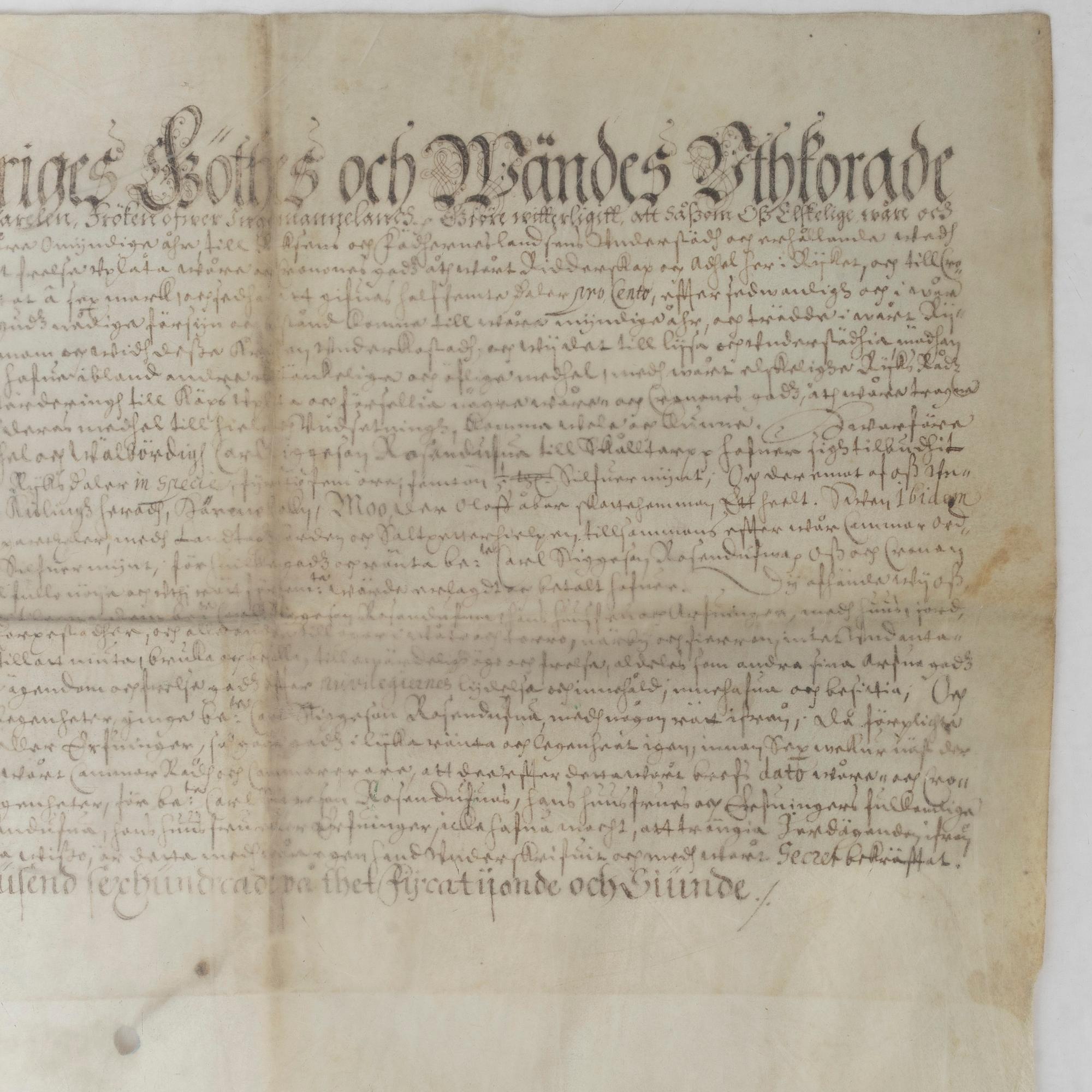Gift deed signed by Queen Christina, 1647.