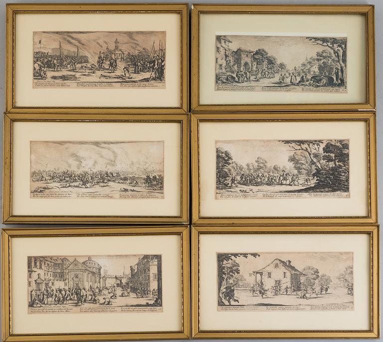 JACQUES CALLOT, the complete set of 18 etchings, 1633, second and third state mixed in the set.
