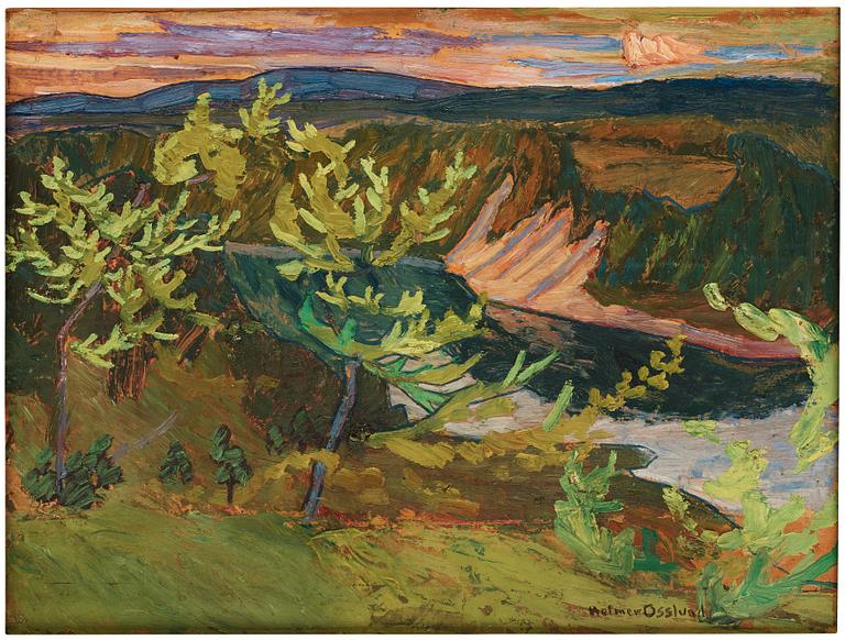 Helmer Osslund, "Nipor i kvällssol" (Sunset over sandy river banks).