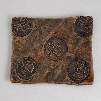 PLÅTMYNT, koppar, 1/2 daler silvermynt, Fredrik I av Sverige, 1750.