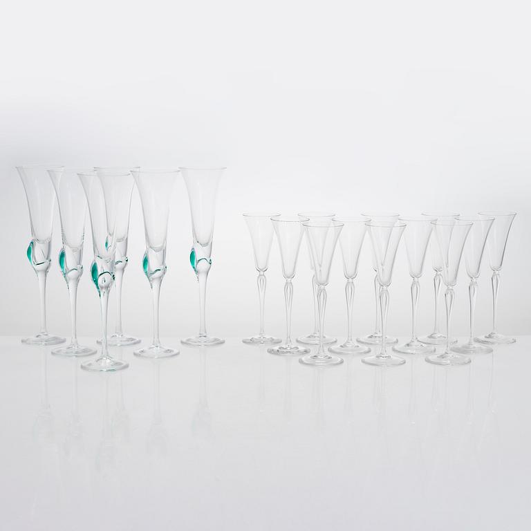 Schnapps glasses, 12 pcs, Studio-Linie Rosenthal and champagne glasses 6 pcs Czech Republic, late 20th century.