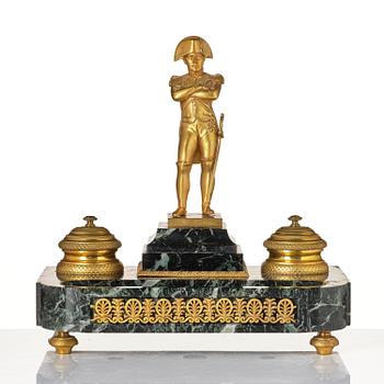 A French Empire-style gilt bronze and marble inkstand, late 19th century.
