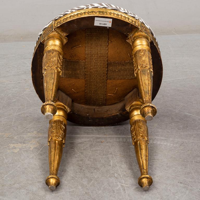 Two stools, late gustavian and late gustavian style, ca 1800 and early 20th century.