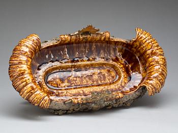 JARDINIERE, flintgods, majolika och metall, 1800-talets slut.