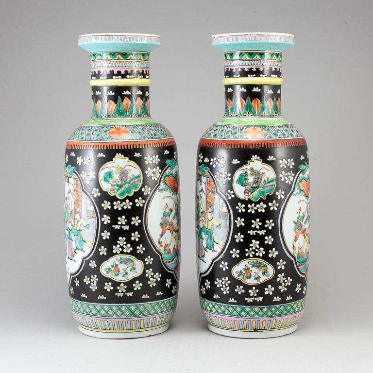 A pair of Chinese famille noire vases, 20th century.