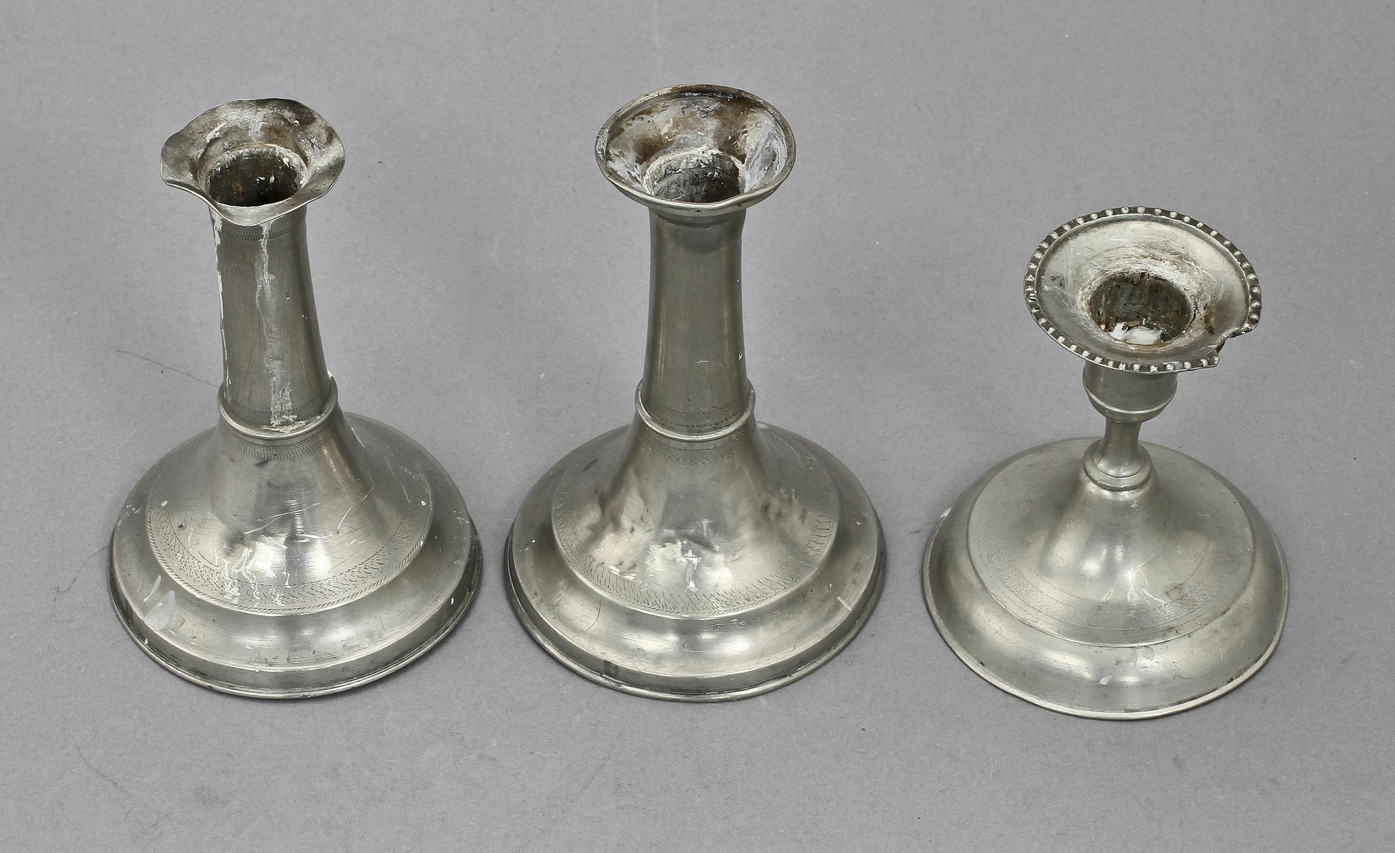 LJUSSTAKAR, 3 st, tenn, 1800-tal.