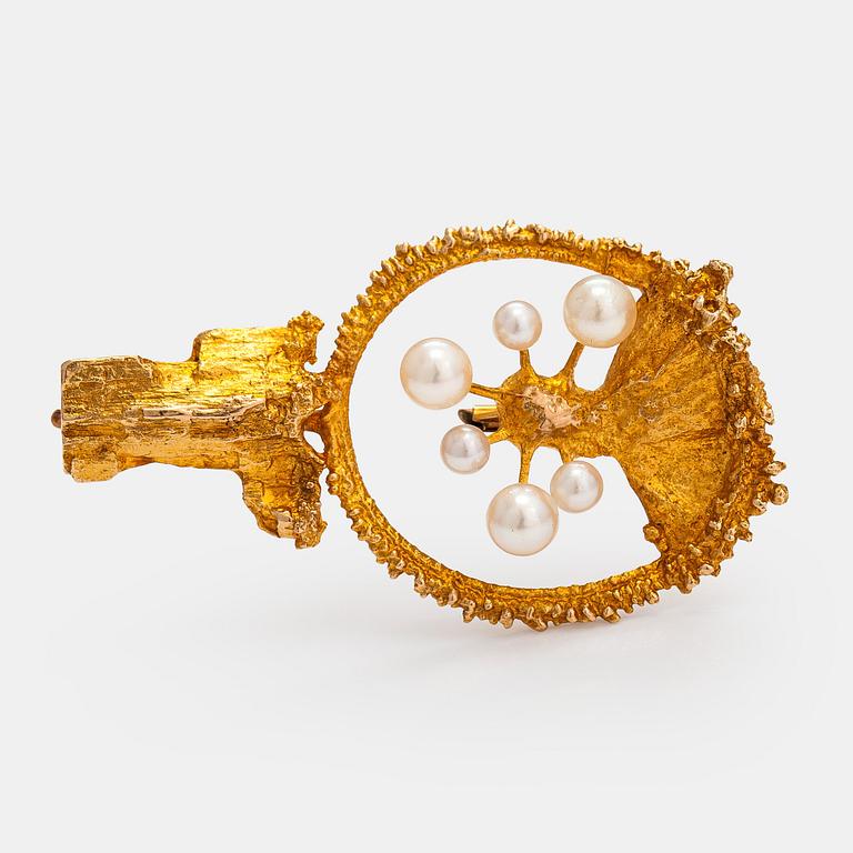 Björn Weckström, Brosch "Havsblomma", 14K guld och odlade pärlor. Lapponia 1972.