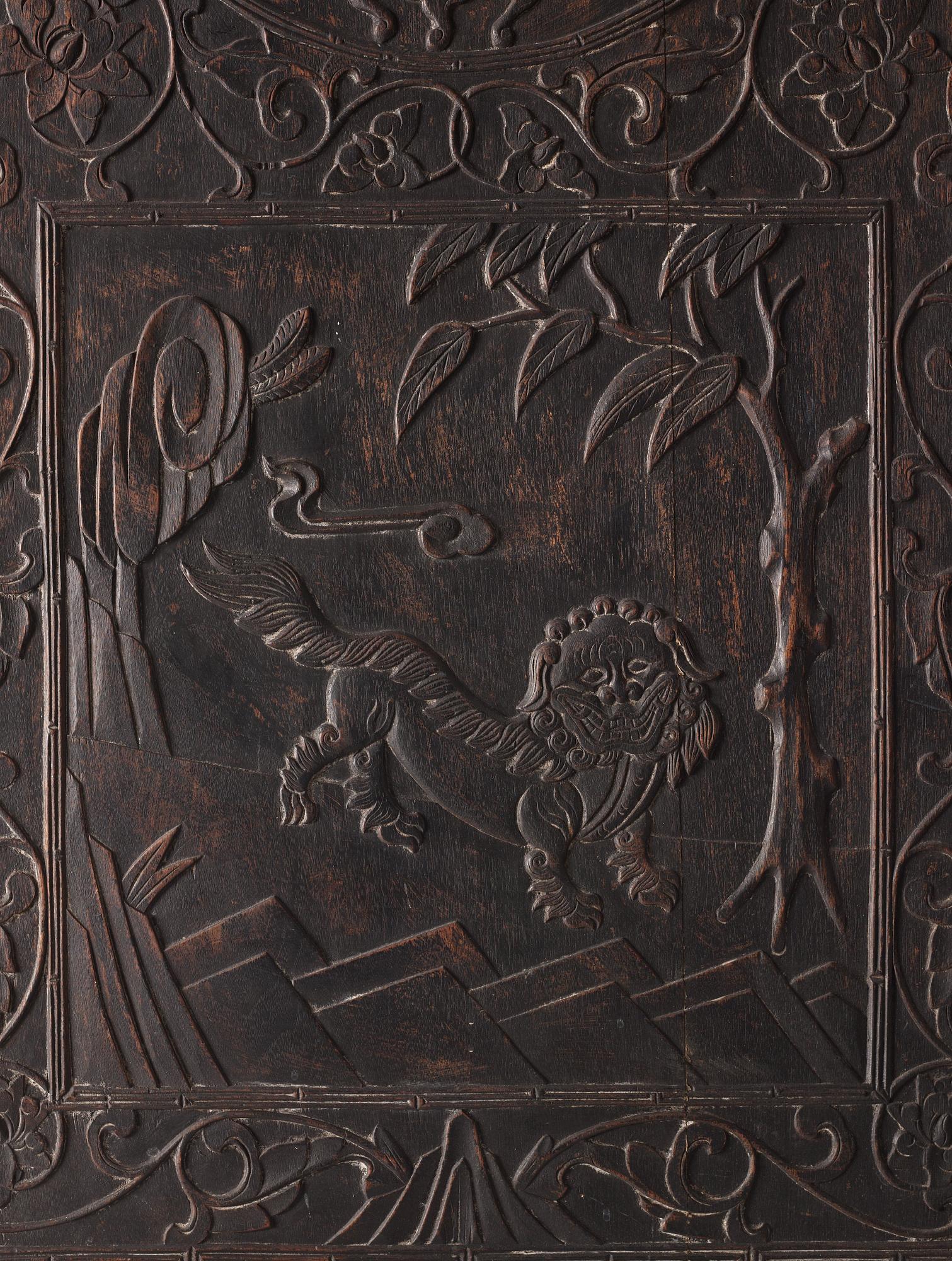 A set of three Chinsese hardwood panels, Qing dynasty.