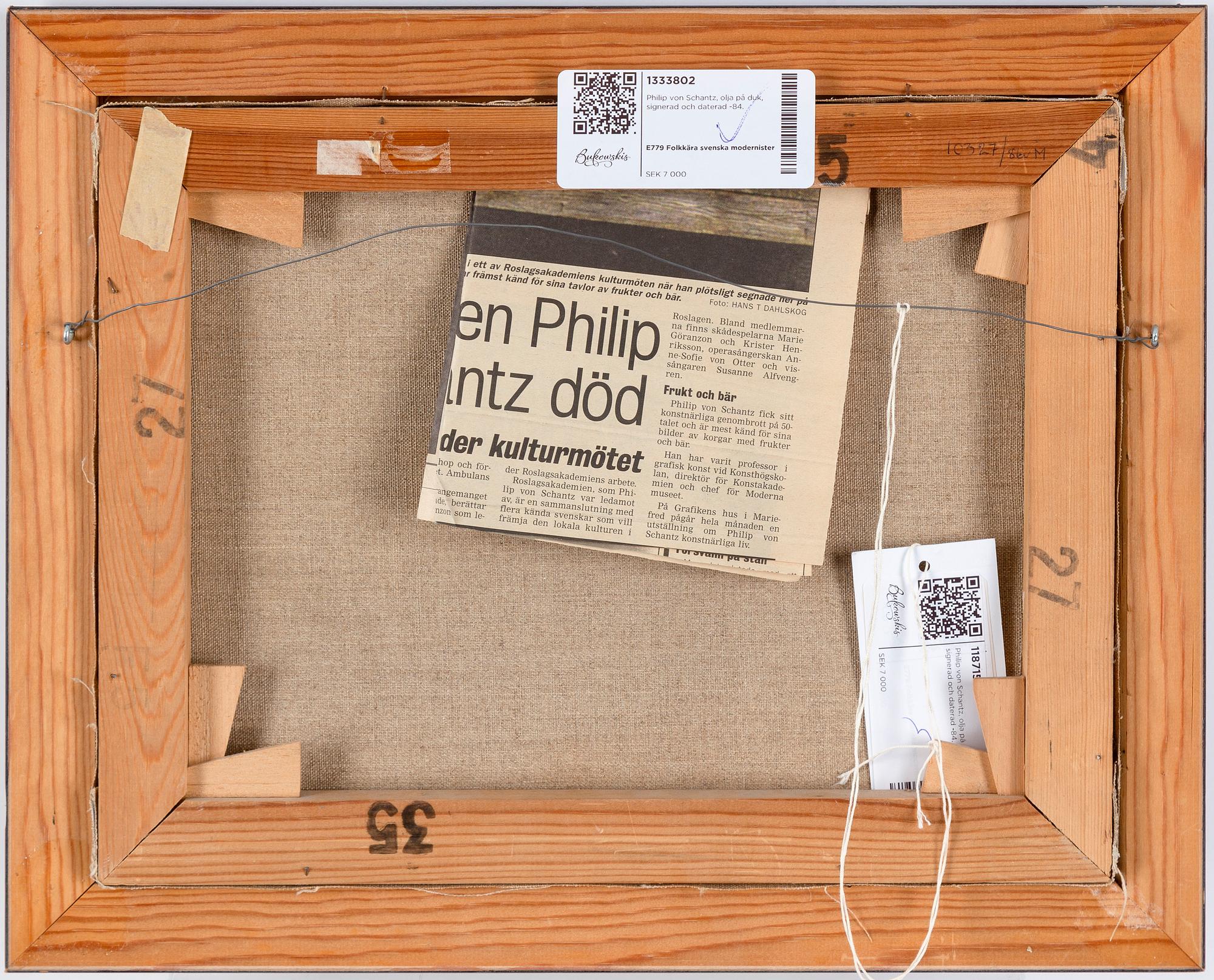 Philip von Schantz, olja på duk, signerad och daterad -84.