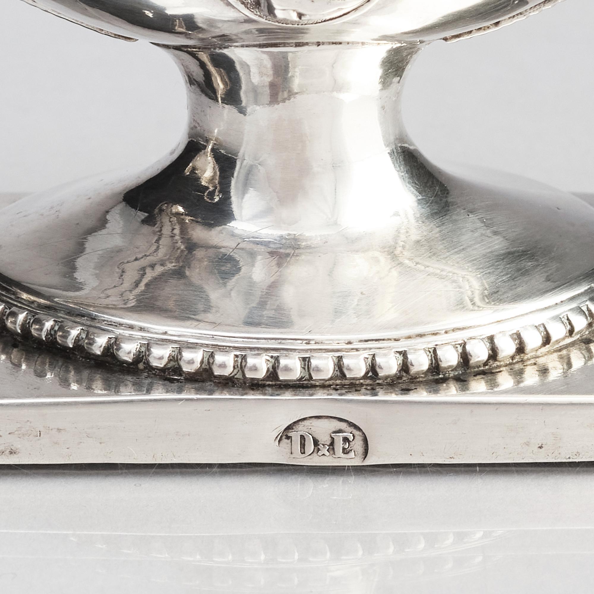 A pair of Swedish Gustavian 18th Century parcel-gilt silver salt cellars, mark of Petter Eneroth, Stockholm 1787.
