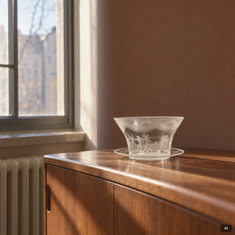 Simon Gate, a bowl on stand, 'Slöjdansen', Orrefors, 1930.