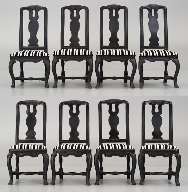 A matched set of eight Swedish Late baroque chairs.