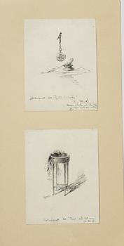 Carl Larsson,  6 drawings, signed C.L, Indian ink and hightening white mounted on cardboard.