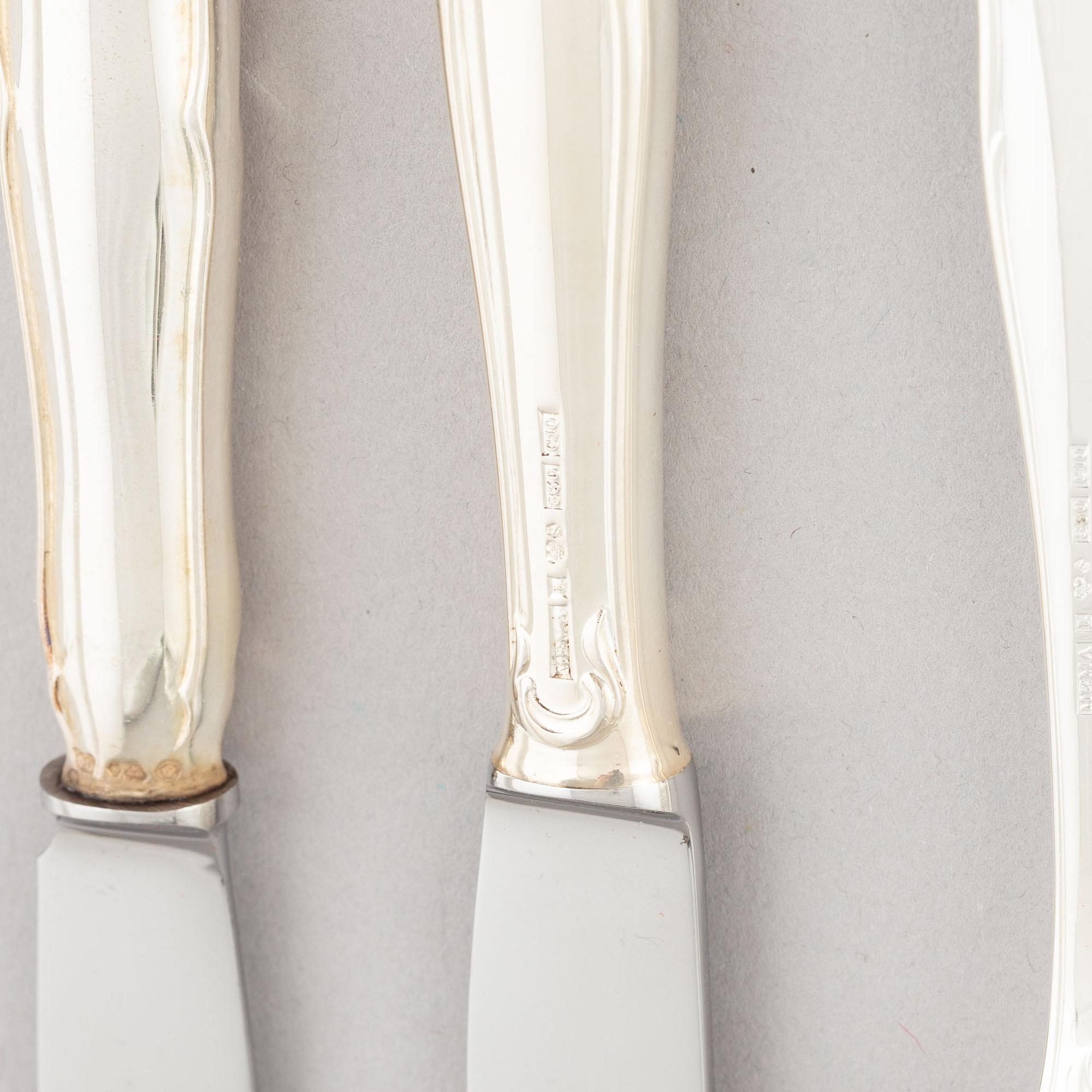 Bestickuppsättningar, 24+12 delar, silver, MEMA Guld & Silver, Lidköping 1977 och CG Hallberg, Stockholm 1959.